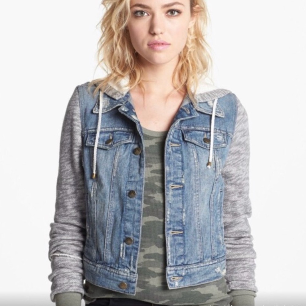 Free People denim sweater hooded jacket